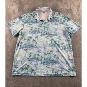 Saltwater Mens Relaxed Classic Polo Shirt XL Blue Tropical Sailboat Palm Tree